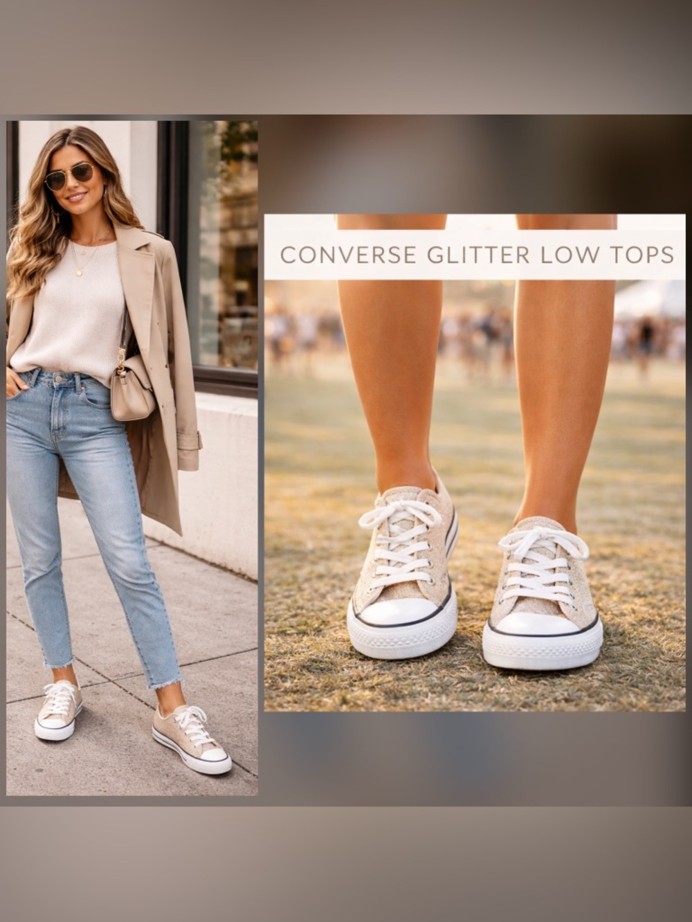 Converse Textured Glitter Low Top Sneakers Beige Champagne Sparkle Women’s